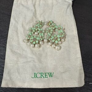 J. Crew Green Floral Earrings with Pearl Accents